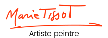 Logo en forme de signature de couleur orange de l'artiste peintre Marie tissot à Mougins